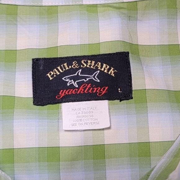 Paul & Shark Yachting Plaid Gingham Check Button Up Shirt Mens Size Large Green - Picture 5 of 7